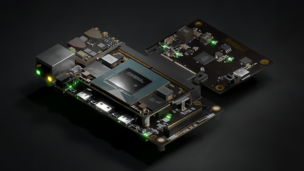 Render of Jetson Orin Baseboard with the Thunderbolt-PCIe Adapter