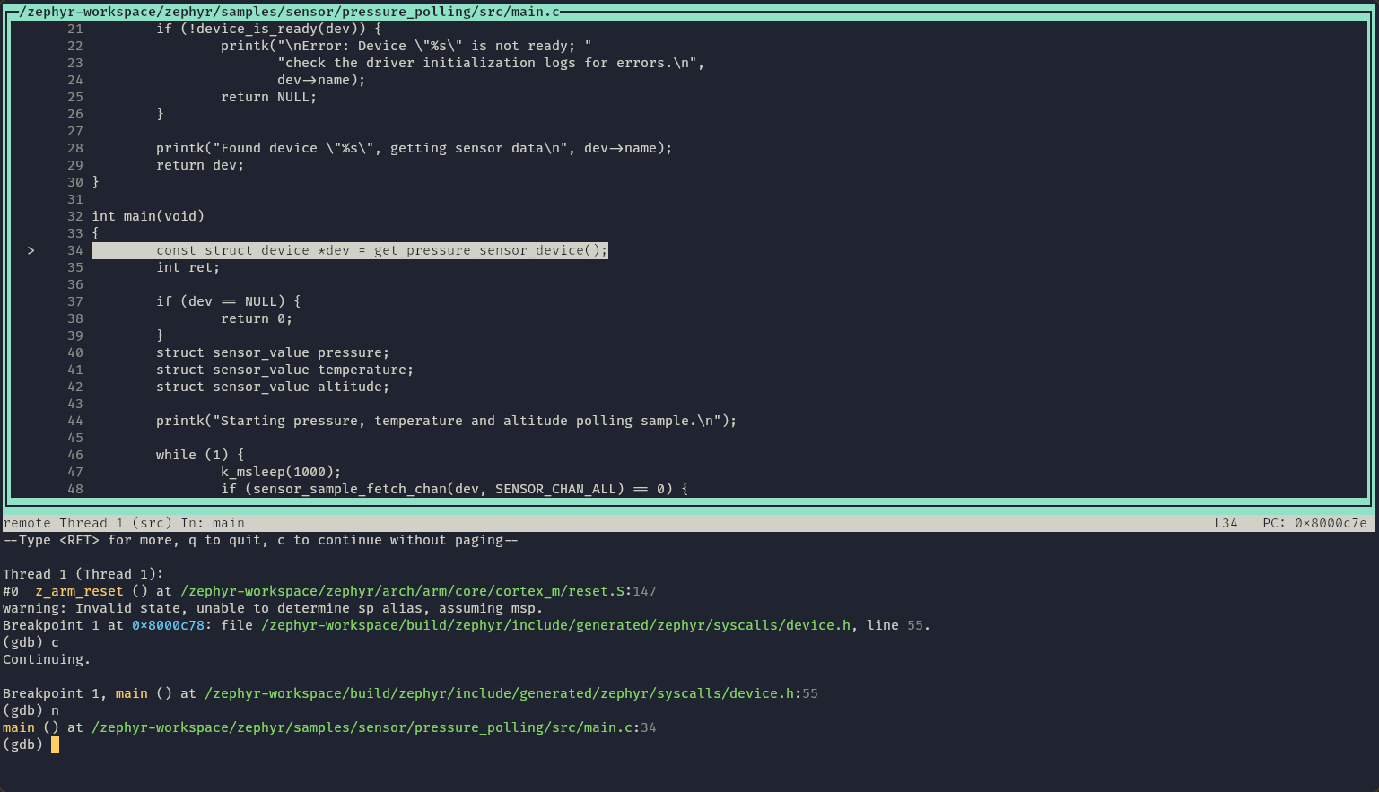 Renode Reference Platform GDB screenshot
