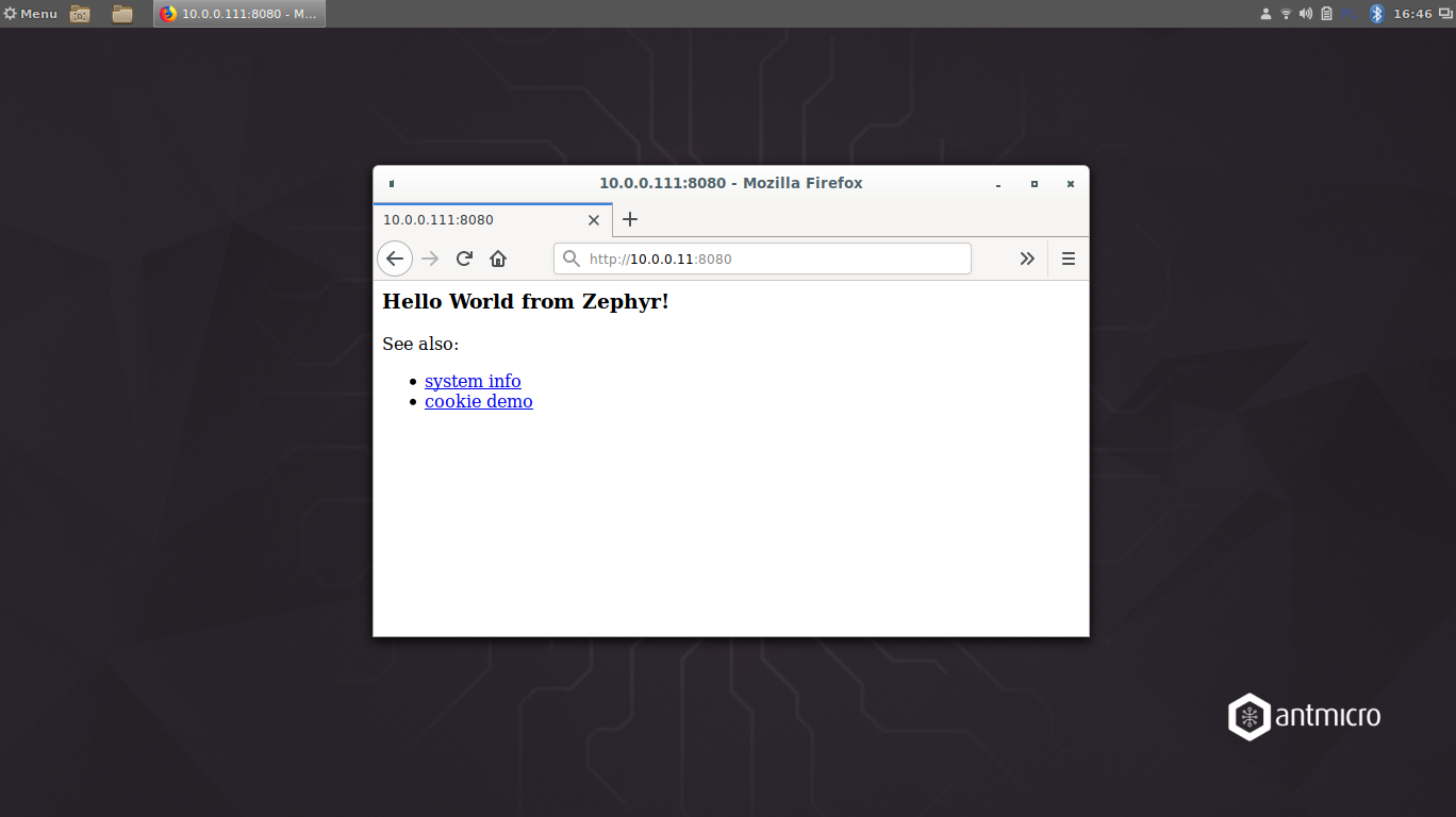 Main page of the CivetWeb Zephyr sample