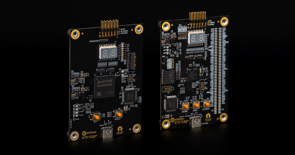 The eSPI Debuggers, featuring Lattice's MachX05-NX (left) and Microchip Technology's MEC1723 (right)