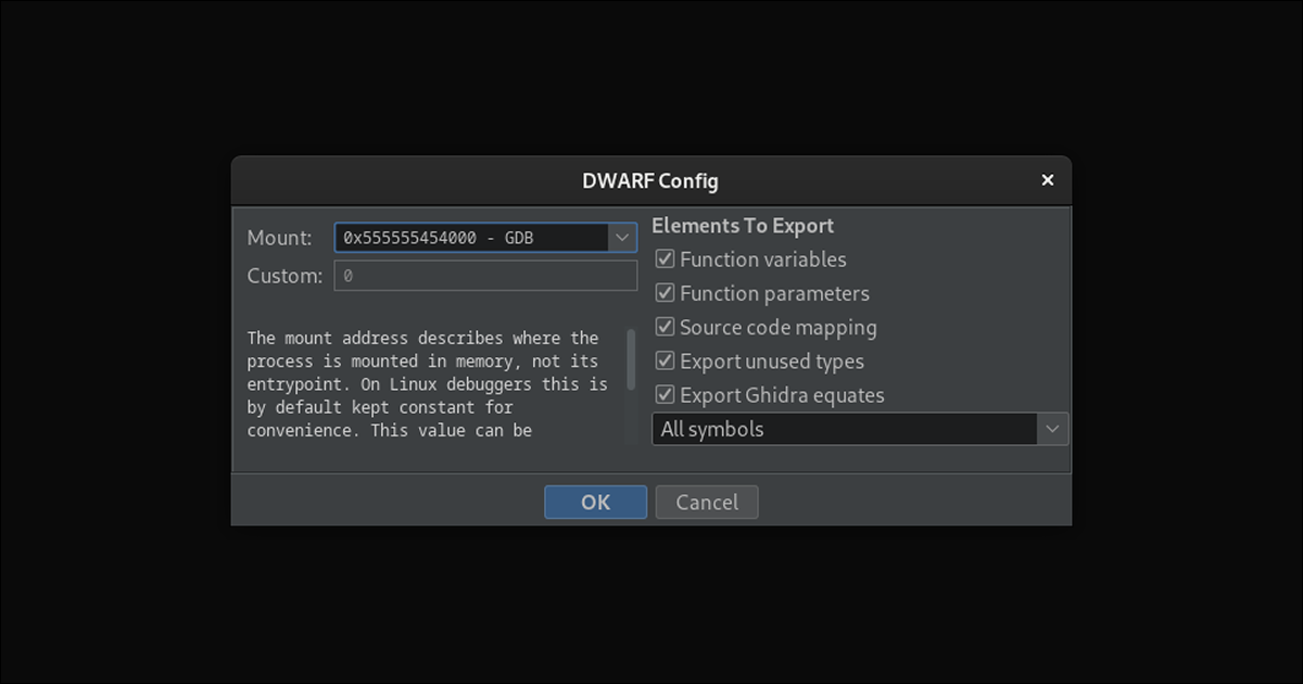 DWARF config in Ghidra