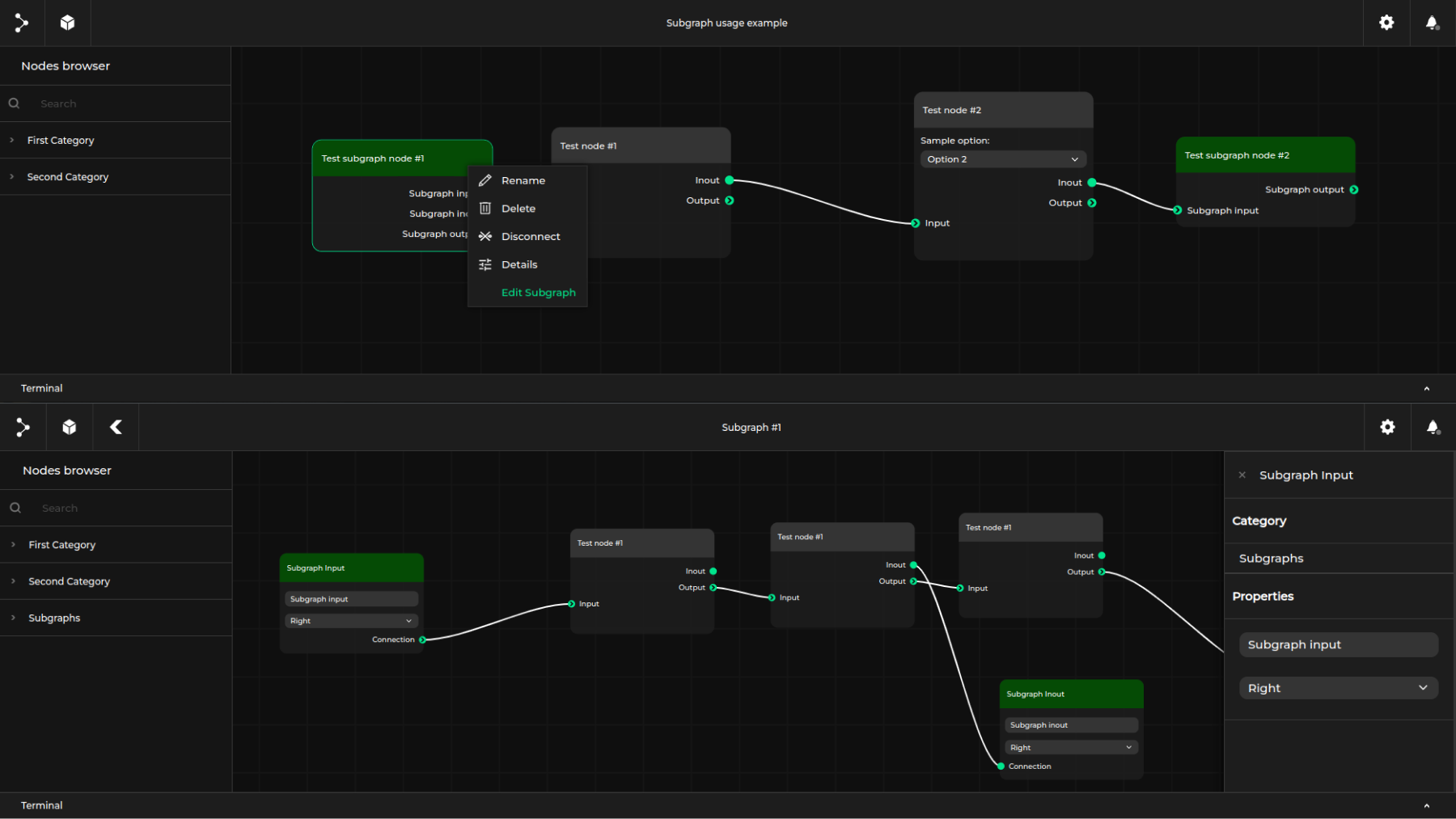 Subgraph editing view