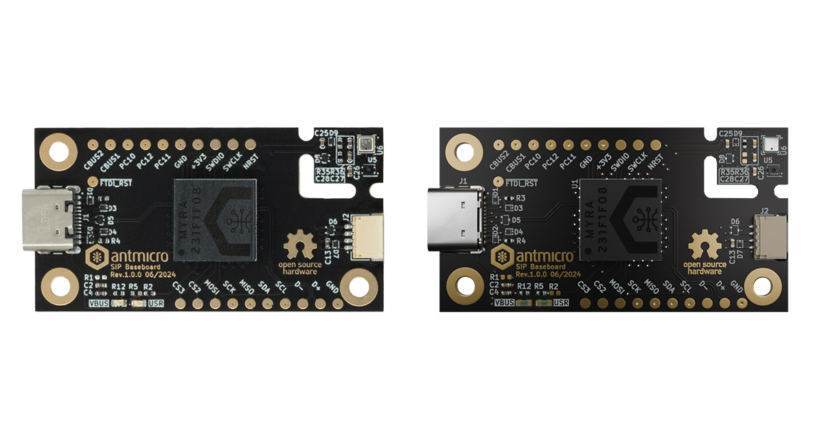 Photo and render of the Myra baseboard with SiP