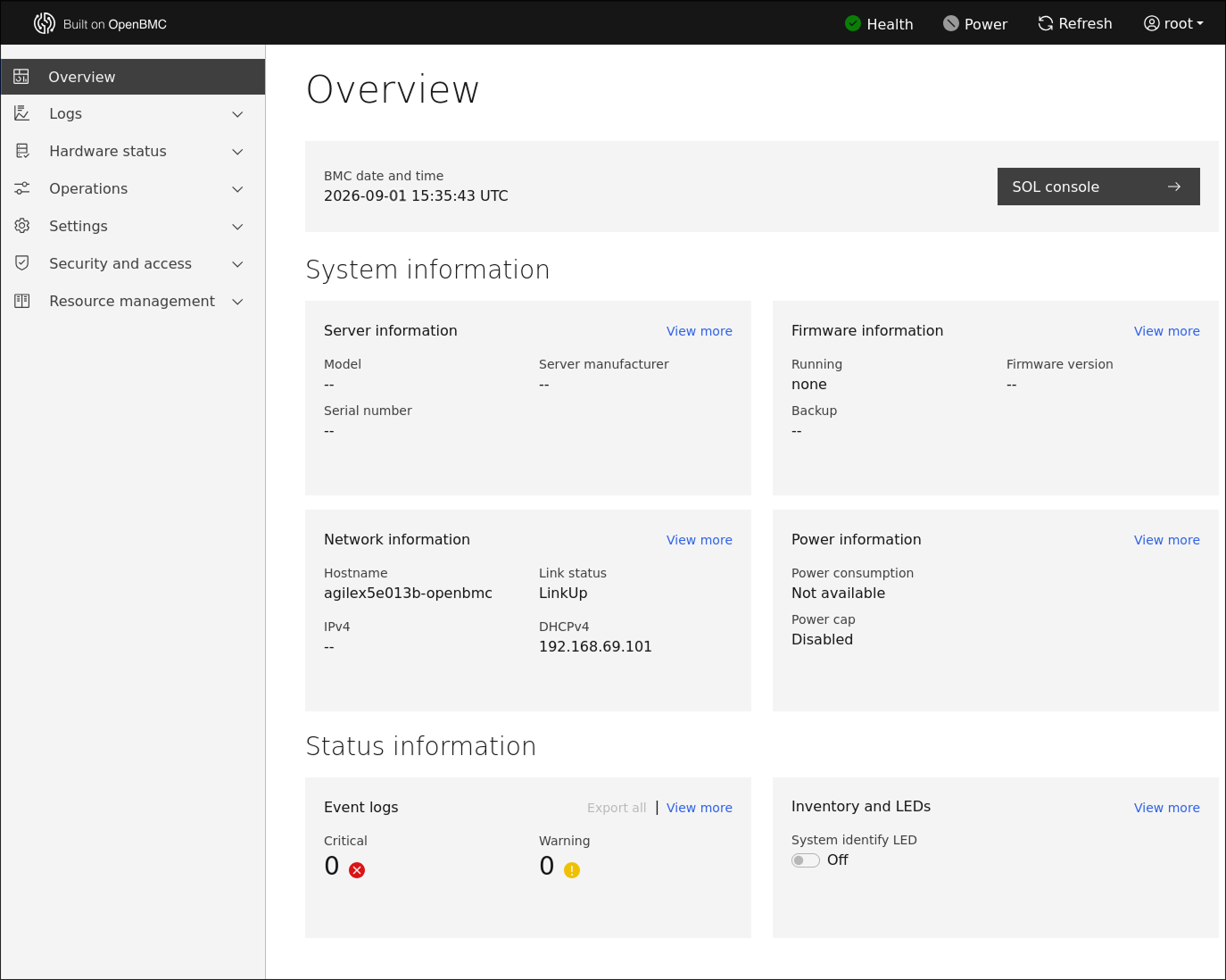 OpenBMC WebUI overview