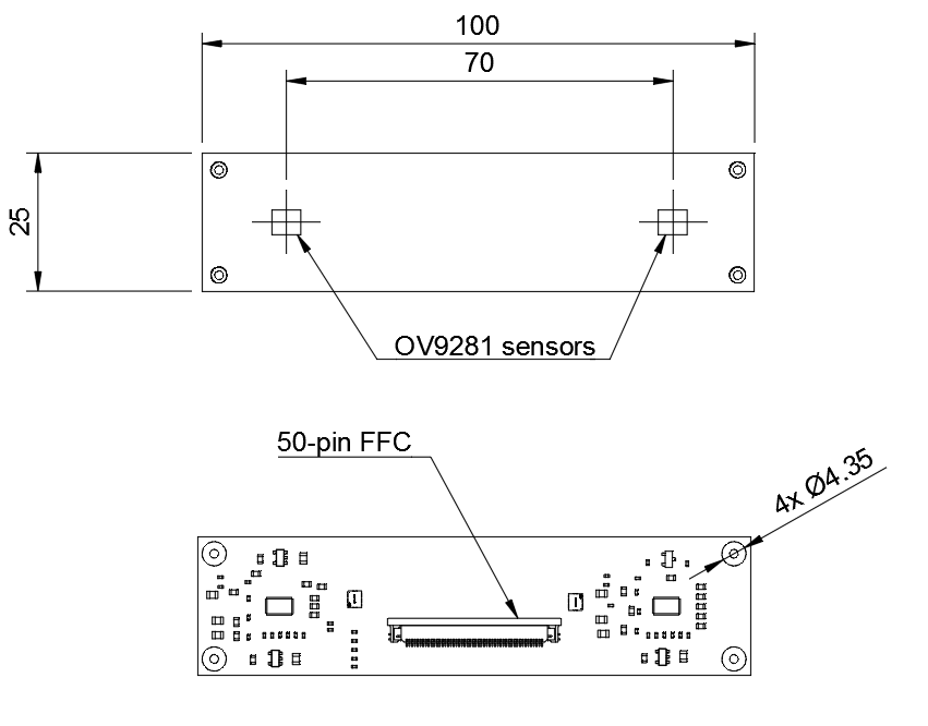 OV9281 dual camera module mechanical drawing