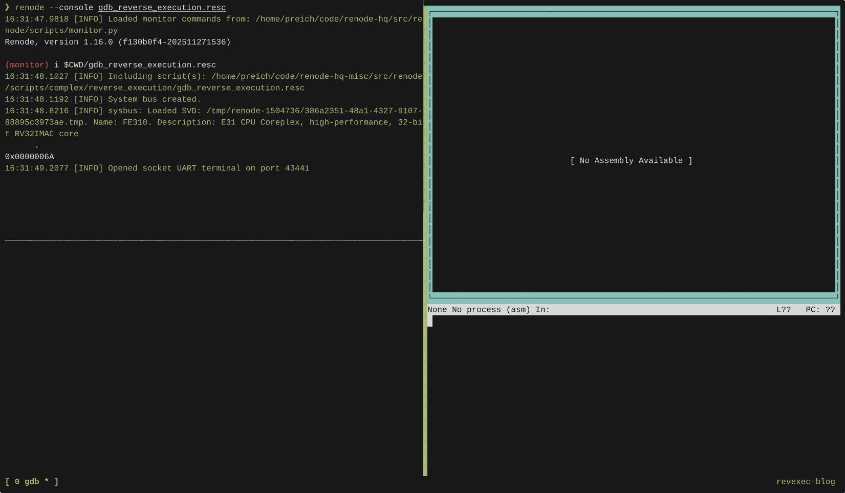 Reverse debugging in Renode demo