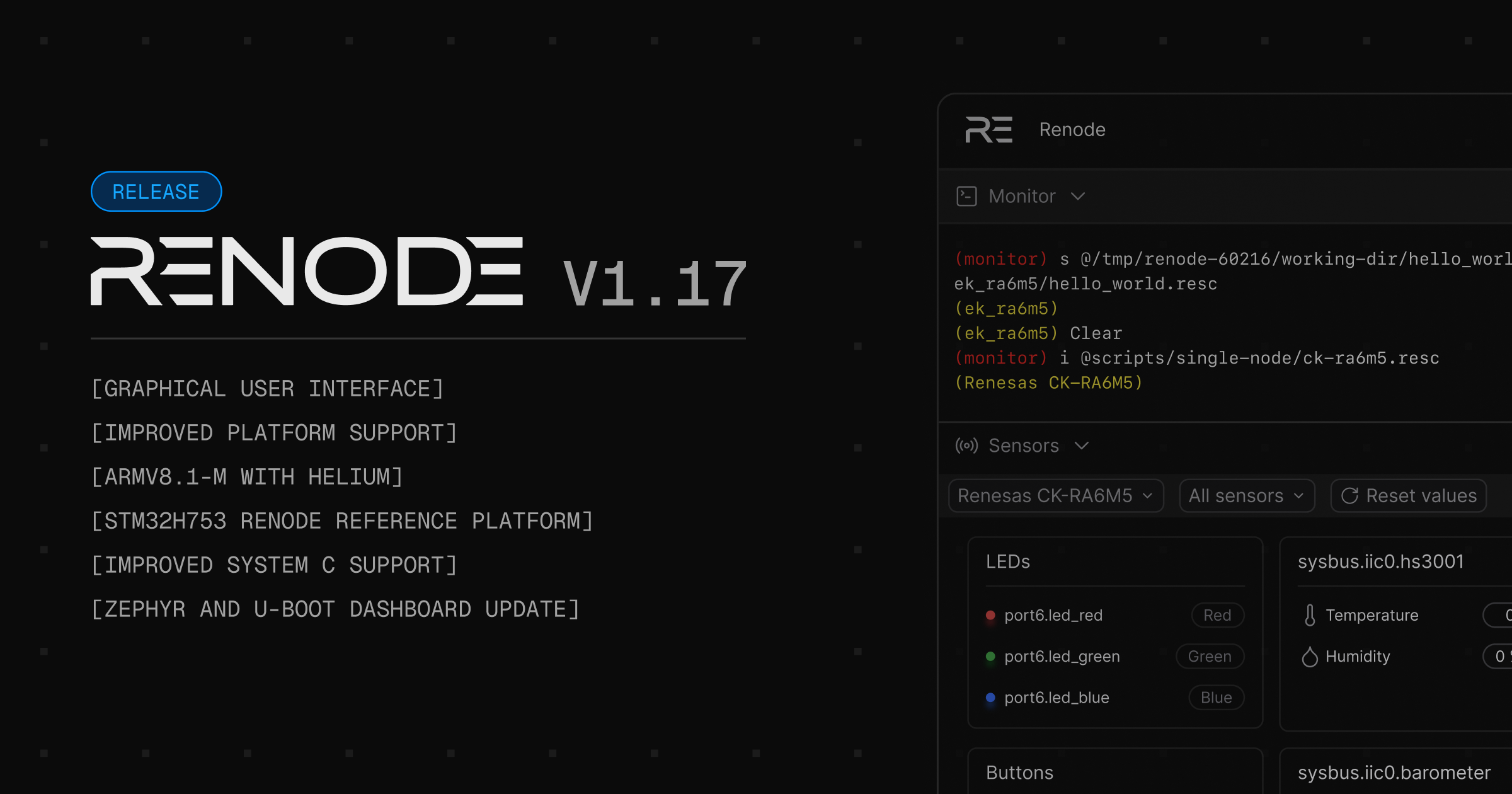 Renode 1.17.0 release: more platforms, new GUI, performance ...