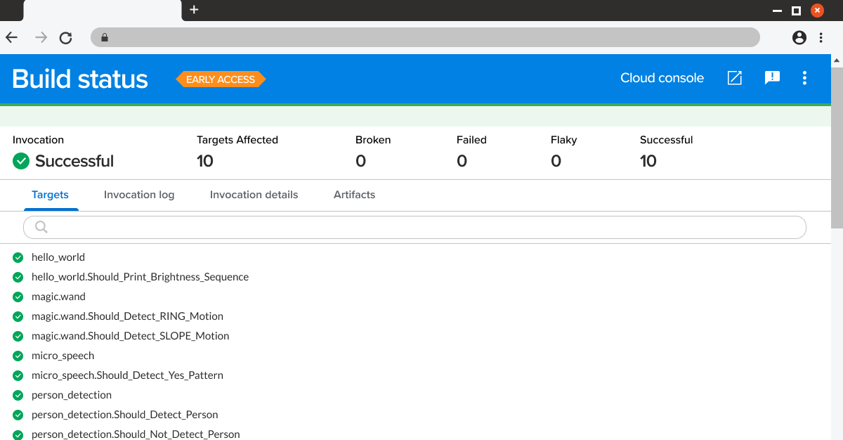 TF Lite test results